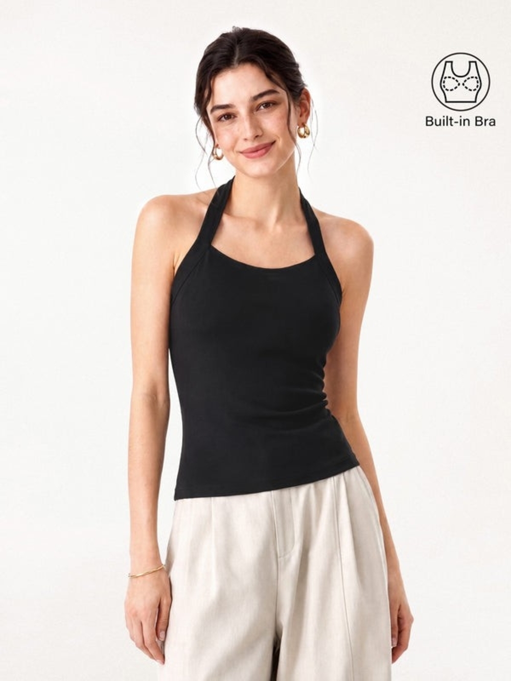 OGL Black Halter Tank with Built-In Bra